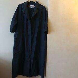 OAK + FORT Short Sleeve Relaxed Black Trench Long Duster Blazer Robe Cotton